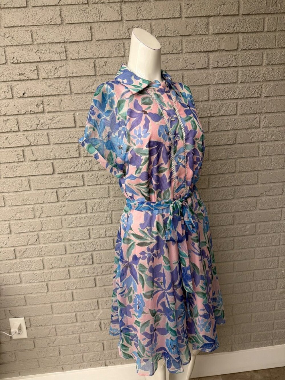Tahari ASL Shadow-Striped Floral Print Belted Dress Size 8 - Picture 8 of 15